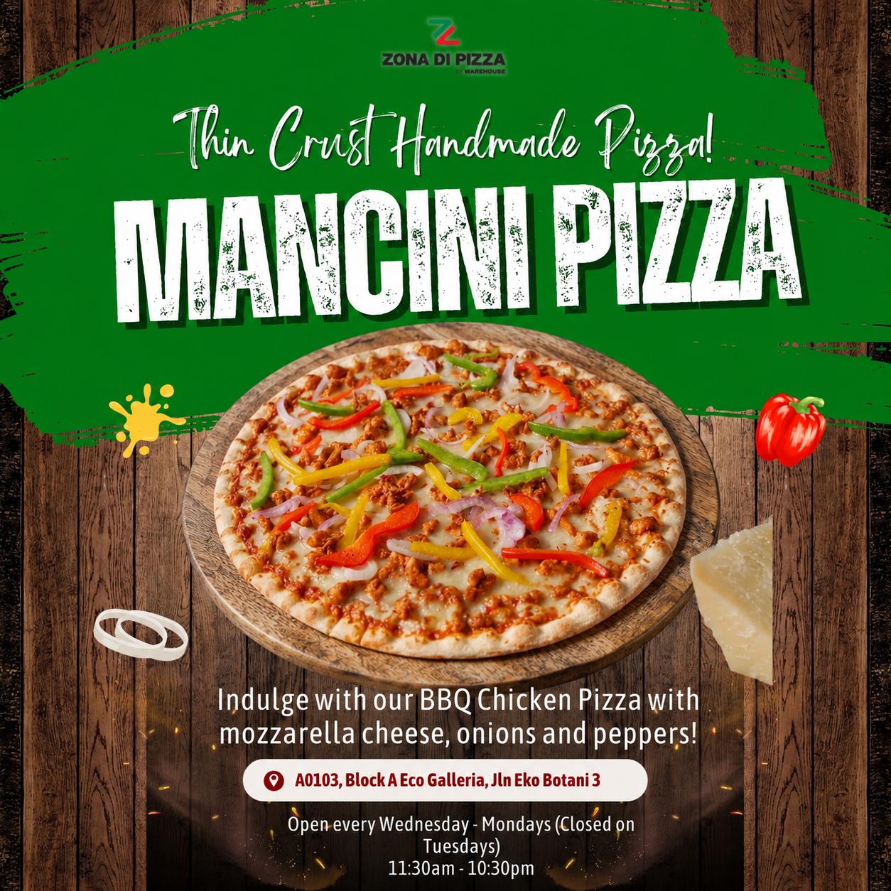 Freshly made pizza at Zona Di Pizza